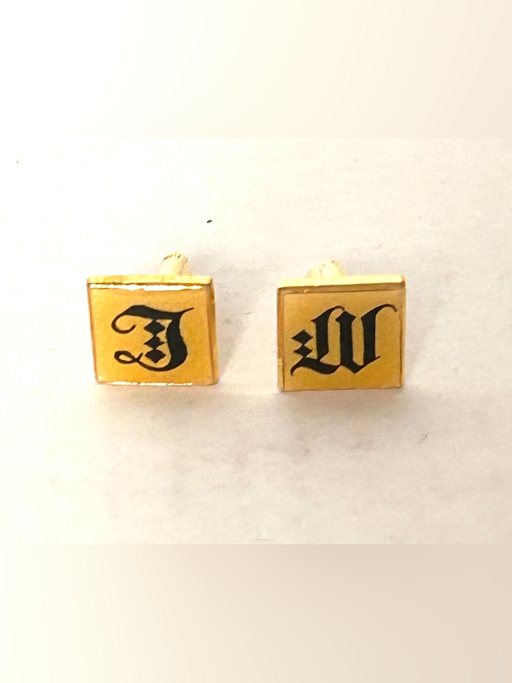 Vintage JW Initial Monogram Gold Tone Cufflinks Black Enamel
